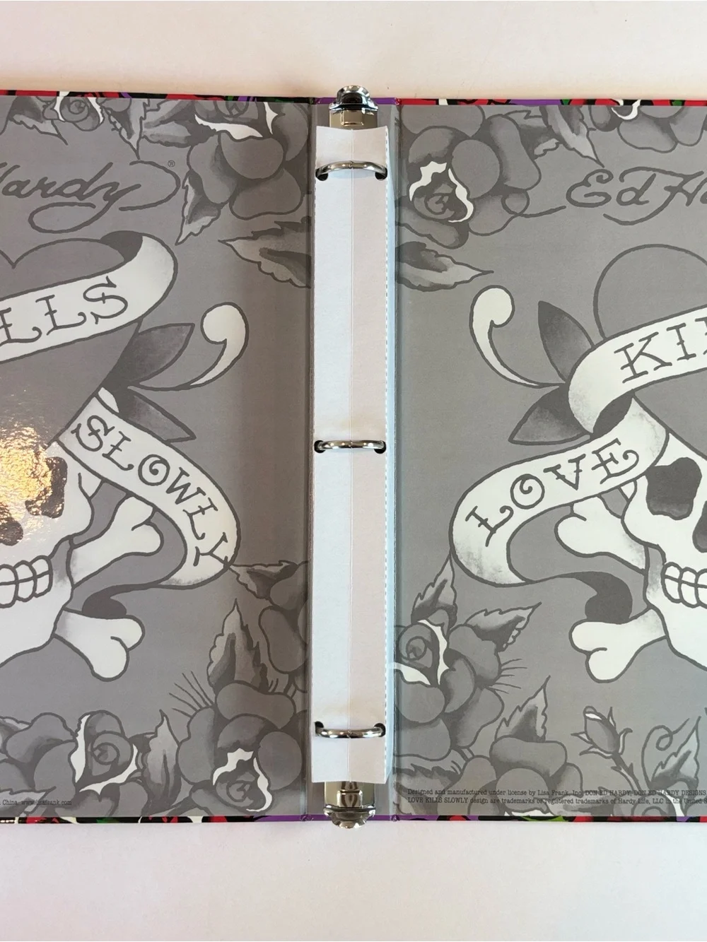 NEW Ed Hardy Love Kills Slowly Skull Heart Roses 1” Binder Y2K Lisa Frank
